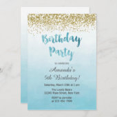 Invitation d'anniversaire bleu et or (Devant / Derrière)