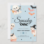 Invitation d'anniversaire Bleu Halloween Spooky On (Devant)