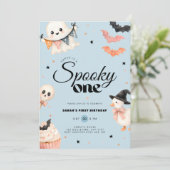 Invitation d'anniversaire Bleu Halloween Spooky On (Debout devant)