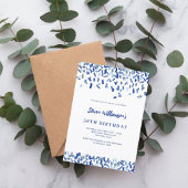 Invitation d'anniversaire bleu marine blanc confet