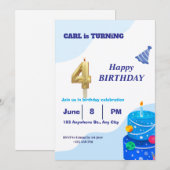 Invitation d'anniversaire bleu moderne et élégant (Devant / Derrière)