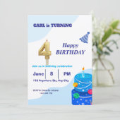 Invitation d'anniversaire bleu moderne et élégant (Debout devant)