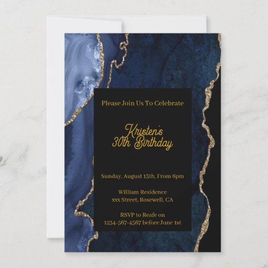 Invitation d'anniversaire bleu personnalisable (Devant)