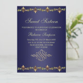 Invitation d'anniversaire Bleu Royal et Feuille d' (Debout devant)