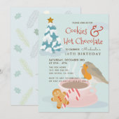 Invitation d'anniversaire bleue Cookies & Hot Choc (Devant / Derrière)