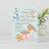 Invitation d'anniversaire bleue Cookies & Hot Choc (Debout devant)