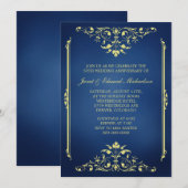 Invitation d'anniversaire bleue et dorée victorien (Devant / Derrière)