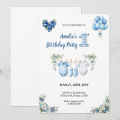 Invitation d'anniversaire BLEUE LA PLUS MIGNONNE (Devant / Derrière)