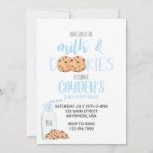 Invitation d'anniversaire bleue pour garçon avec l (Devant)