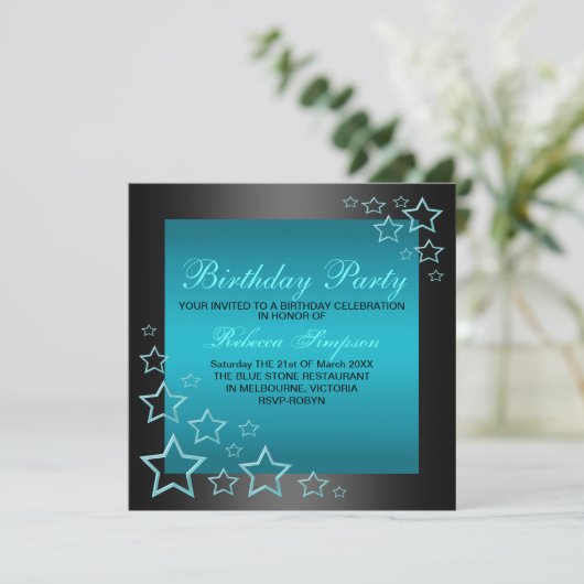 Invitation d'anniversaire Blue & Black Star (Debout devant)