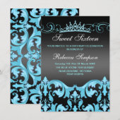 Invitation d'anniversaire Blue/Black Sweet16 Damas (Devant / Derrière)