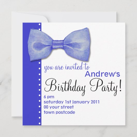 Invitation d'anniversaire Blue BowTie (Devant)