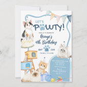 Invitation d'anniversaire Blue Cat let's Pawty Boy (Devant)