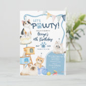 Invitation d'anniversaire Blue Cat let's Pawty Boy (Debout devant)