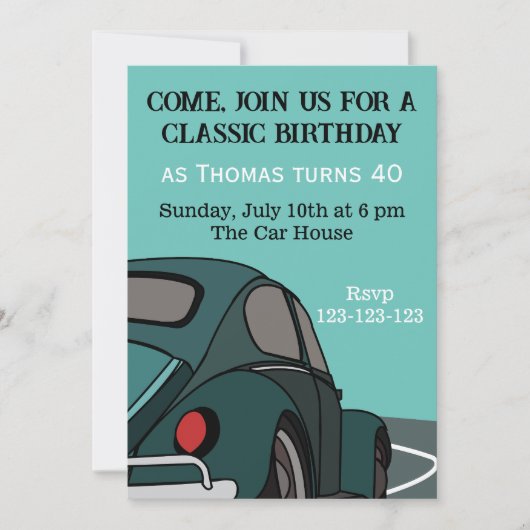 Invitation d'anniversaire Blue Classic Car (Devant)