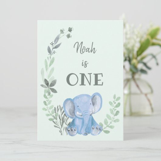 Invitation d'anniversaire Blue Elephant (Debout devant)