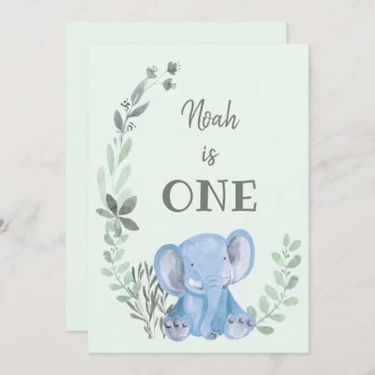 Invitation d'anniversaire Blue Elephant (Devant / Derrière)