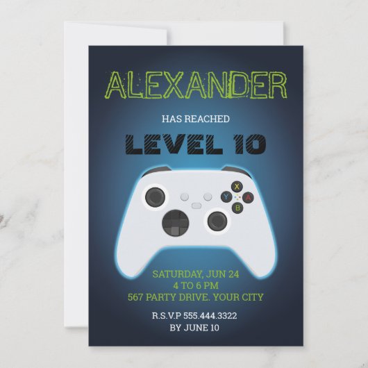 Invitation d'anniversaire Blue Gamer (Devant)