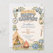 Invitation d'anniversaire Blue Happy Campers (Devant)