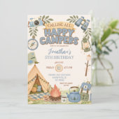 Invitation d'anniversaire Blue Happy Campers (Debout devant)
