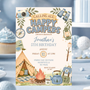 Invitation d'anniversaire Blue Happy Campers