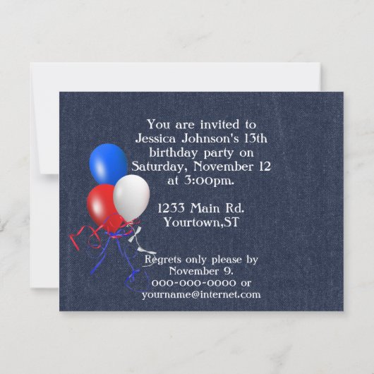 Invitation d'anniversaire Blue Jean (Dos)