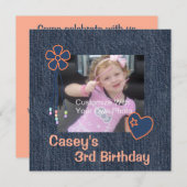 Invitation d'anniversaire Blue Jean Denim (Devant / Derrière)