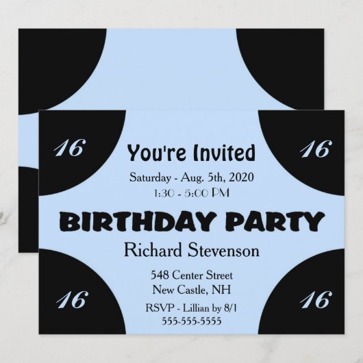 Invitation d'anniversaire Blue Modern (Devant / Derrière)