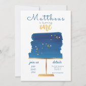 Invitation d'anniversaire Blue, Silver & Gold (Devant)