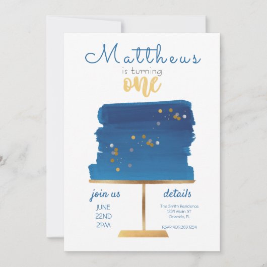 Invitation d'anniversaire Blue, Silver & Gold (Devant)
