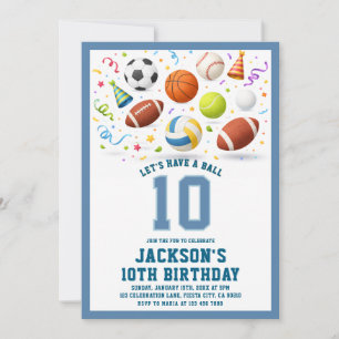 Invitation d'anniversaire Blue Sports Let's Have a