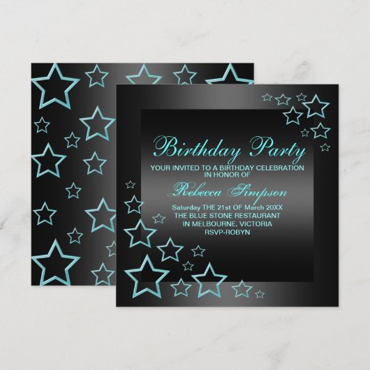 Invitation d'anniversaire Blue Star (Devant / Derrière)