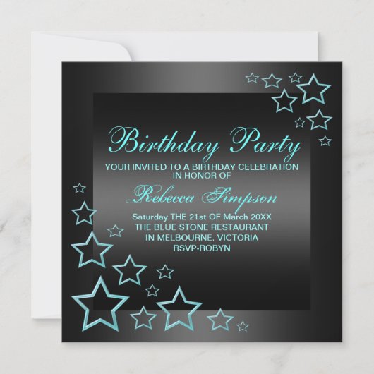 Invitation d'anniversaire Blue Star (Devant)