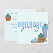 Invitation d'anniversaire Blue Sweet Treats (Devant / Derrière)