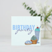 Invitation d'anniversaire Blue Sweet Treats (Debout devant)