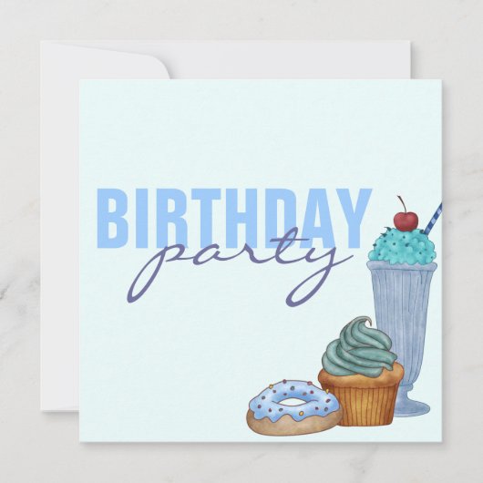 Invitation d'anniversaire Blue Sweet Treats (Devant)