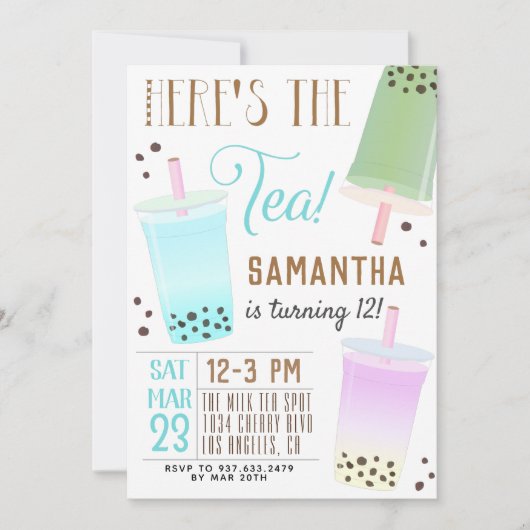 Invitation d'anniversaire Boba Milk Tea (Devant)