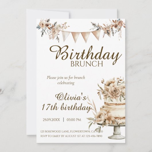 Invitation d'anniversaire bohème minimaliste, invi (Devant)