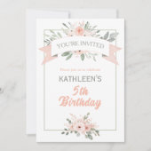Invitation d'anniversaire Boho aquarelle pêche et (Devant)