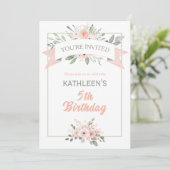 Invitation d'anniversaire Boho aquarelle pêche et (Debout devant)