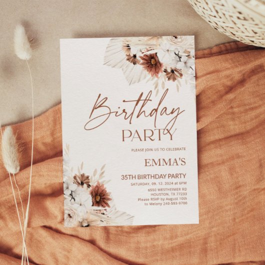 Invitation d'anniversaire Boho Pampas
