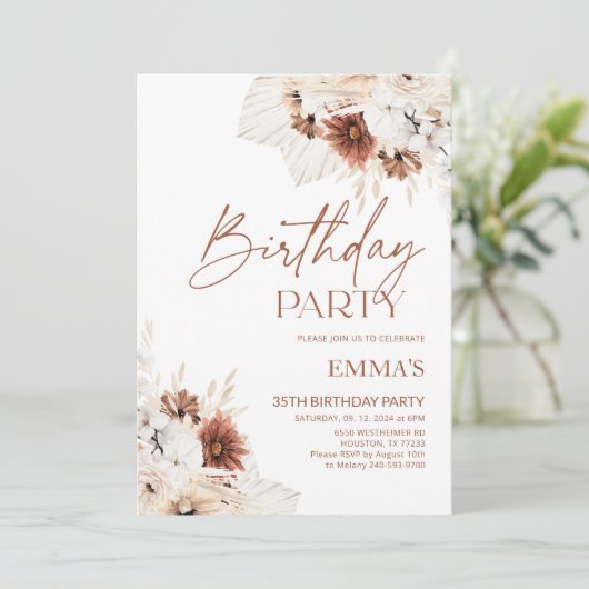 Invitation d'anniversaire Boho Pampas (Debout devant)