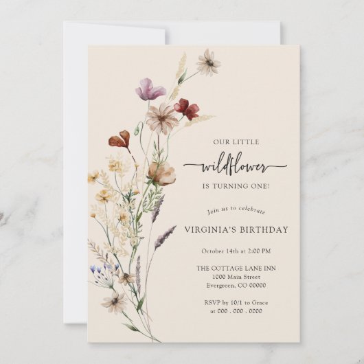 Invitation d'anniversaire Boho Wildflower (Devant)