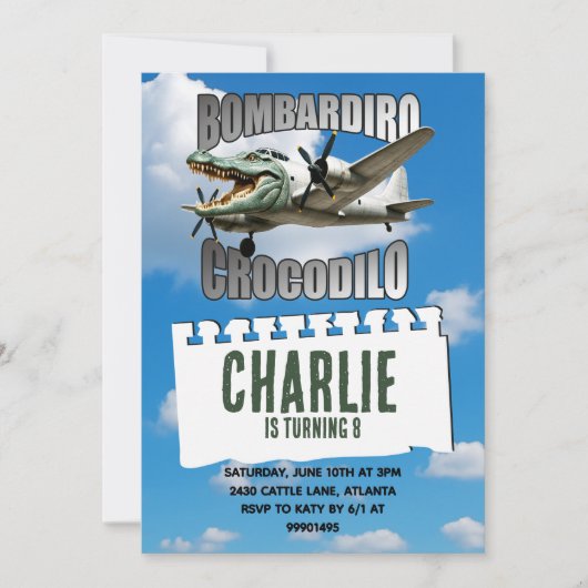 Invitation d'anniversaire Bombardiro Crocodile (Devant)