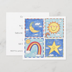 Invitation d'anniversaire Bon Soleil, Lune, Étoile
