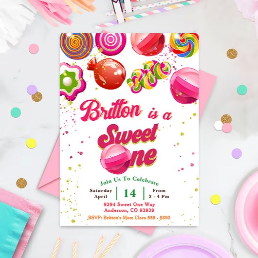 Invitation d'anniversaire bonbons Sweet One Party