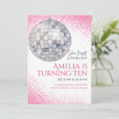 Invitation d'anniversaire Boule à facettes rose (Debout devant)