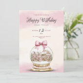 Invitation d'anniversaire boule de neige rose (Debout devant)