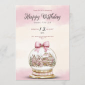 Invitation d'anniversaire boule de neige rose (Devant)
