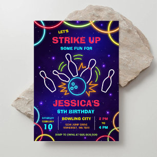 Invitation d'anniversaire Bowling Neon Glow Party